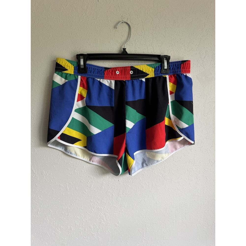 Fabletics Blue Red Multi Colorblock Swim Shorts Womens L Athletic Beach